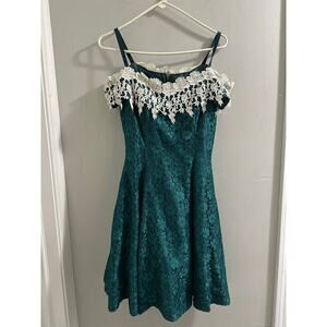 🔴Vintage Prom Dress Size 7‎ Notorious 80s 90s Teal Lace Short Formal